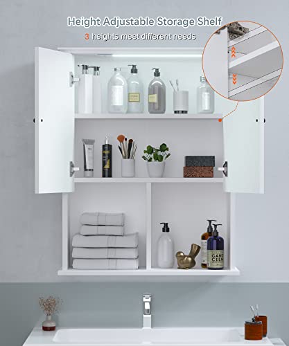 HAIOOU Bathroom Wall Cabinet with Motion Sensor Light, 23.6 Inch - White | Wooden Wall Mounted Medicine Cabinet with Adjustable Shelf, Soft Close Hinges for Over the Toilet Bathroom Storage - color: White