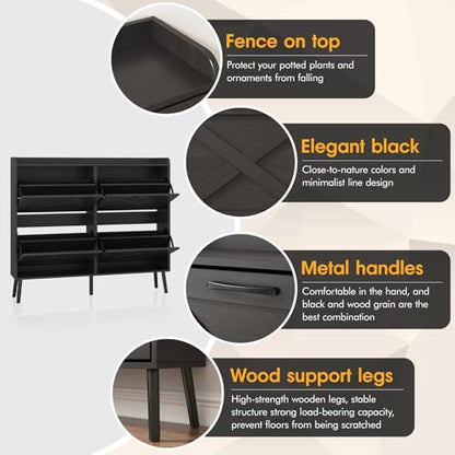 Maupvit Large Shoe Storage Cabinet with 4 Flip Drawers, Narrow Shoe Cabinet for Entryway with Wooden Legs, Freestanding Hidden Shoe Rack Organizer ＆ Metal Hinges, Black - color: Black, style: 4-Drawers
