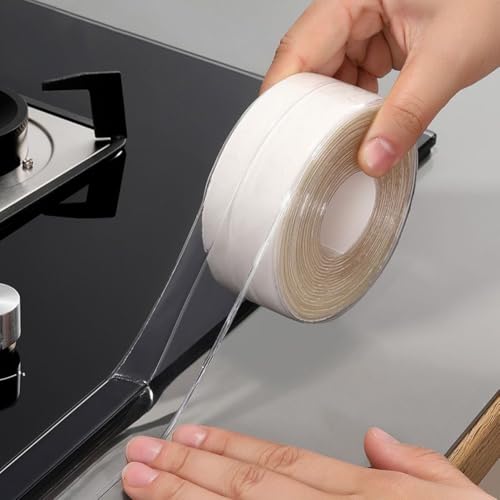 Clear Caulk Tape Self Adhesive, DIY Home Improvement Decor Bathroom & Kitchen Waterproof Caulking Tape for Sinks Tubs Showers Counters Back Splash Wall Contact Paper Peel & Stick Easy Installation - style: Clear-1.5IN-10.5FT