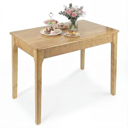 31.5" Solid Wood Dining Room Table,Rectangular Kitchen Real Wooden Table | 2 Person Modern Farmhouse Mid Century Fluted Design Furniture Desk for Home,Small Space,Apartment,Living Room Nature - color: Nature, size: 31.5" L x 25" W x 29" H