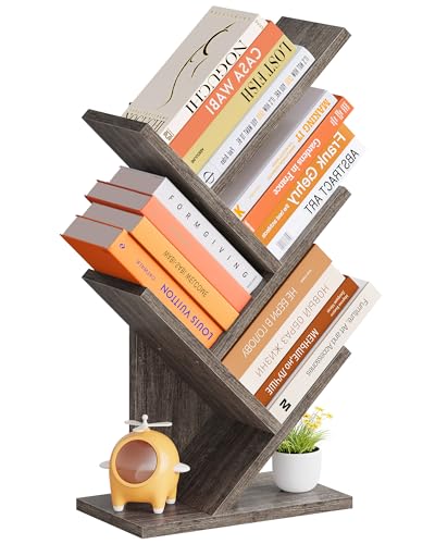 Hoctieon 4 Tier Tree Bookshelf, 4 Shelf Bookcase, Free Standing Tree Bookcase, Display Floor Standing Shelf for Books, Book Organizer Shelves for Home Office, Living Room, Bedroom, Grey - color: Grey, size: 4 Tier
