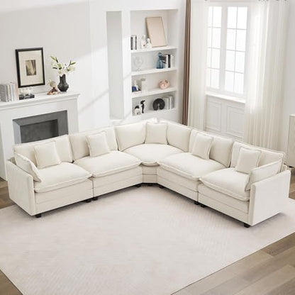 113'' V Shaped Cloud Sectional Sofa, Oversized Deep Seat Couches for Living Room, Chenille Comfy Upholstered Modular Sectional Sofa Couch, Beige - color: Beige, size: 113'' V Shape