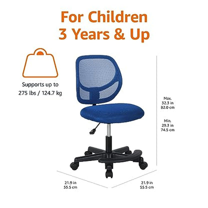 Amazon Basics Kids Adjustable Height Mesh Low-Back Swivel Desk Chair with Footrest, Rolling Study Chair, Armless, Blue - color: Blue