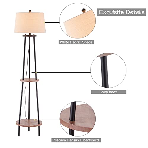 Maxax Shelf Floor Lamp for Living Room, 65" Tripod Standing Reading Lamp with 2 Shelves, 3 Way Dimmable Display Floor Lamps with Oatmeal Fabric Shade for Office, Bedroom