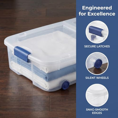 Under Bed Storage Bin 66 Quart, Clear Rolling Container with Wheels & Lid (1 Pack) - size: 1 Pack