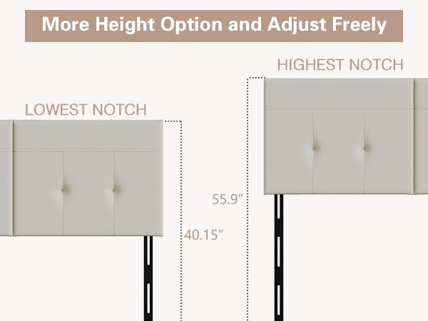 Upholstered Tufted King Size Headboard,PU Leather Wood Head Board with Metal Legs, Adjustable Height from 42” to 56”, Bed Headboard in Modern Design,Backboard for Bed, Beige Grey - color: Beige Grey, size: King