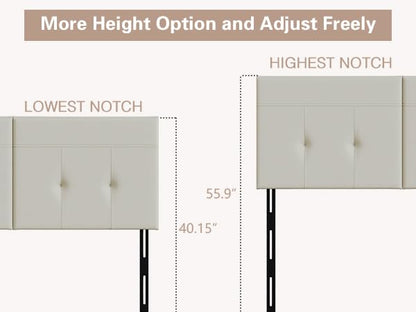 Upholstered Tufted King Size Headboard,PU Leather Wood Head Board with Metal Legs, Adjustable Height from 42” to 56”, Bed Headboard in Modern Design,Backboard for Bed, Beige Grey - color: Beige Grey, size: King