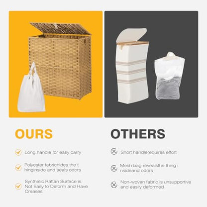 NEWBULIG 110L Extra Large Divided Laundry Hamper with Lid, 2 Section Collapsible Dirty Clothes Basket, Dual Removable Liner Bags for Bedroom, Bathroom, Closet and Dorm Room Organization Goose Yellow - color: Goose Yellow