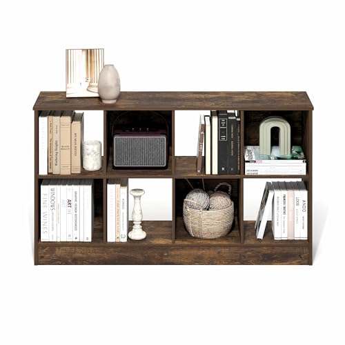 Furinno Jensen Book Shelf, 8-Cube Farmhouse Bookshelf, Display Bookcase, 11.8 x 47.6 x 26.8, for Living Room, Bedroom, Home Office, Amber Pine - color: Amber Pine, size: 8-Cube Farmhouse