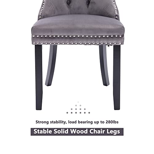 Virabit Tufted Velvet Upholstered Chairs Set of 4, Nailhead Back and Ring Pull Trim, Solid Wood Chairs for Kitchen/Bedroom/Dining Room (Grey) - color: Grey, size: set of 4