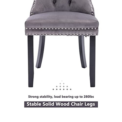 Virabit Tufted Dining Chairs Set of 6, Velvet Upholstered Dining Chairs with Nailhead Back and Ring Pull Trim, Solid Wood Dining Chairs for Kitchen/Bedroom/Dining Room (Grey) - color: Grey, size: set of 6