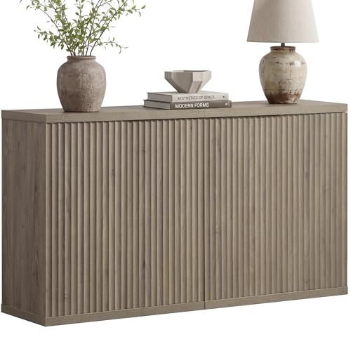 SICOTAS Buffet Cabinet with Storage Sideboard Cabinet with Doors & Shelves | Accent Sideboard Modern Credenza Fluted Storage Cabinet Mid Century Media Console for Living Room Kitchen Dining Hallway - color: Grey Alder, size: 2 Pieces