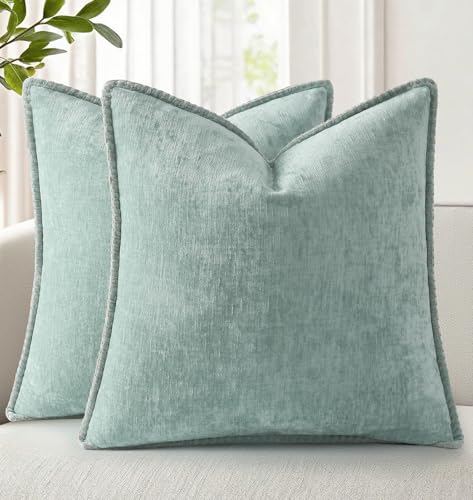 decorUhome Soft Chenille Throw Pillow Covers 26x26 Set of 2 Aqua Haze | Fall Textured Decorative Throw Pillow Cases Stitched Edge Modern Farmhouse Luxury Boho Velvet for Couch Sofa Bed Home Decor - color: Aqua Haze, size: 26" x 26" (Pack of 2)