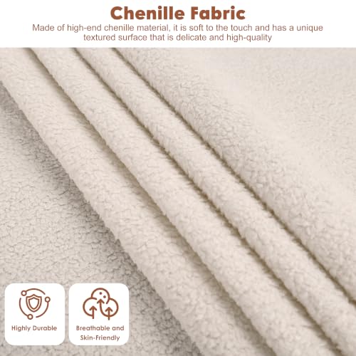 Garvee Full Size Upholstered Platform Bed Frame, Scalloped Wave Tall Headboard, Chenille Wingback Design, Wood Slat Support, No Box Spring Needed, Easy Assembly, Beige | Scalloped Wave Tall Headboard, Wood Slat Support, No Box Spring Needed, Easy Assembly