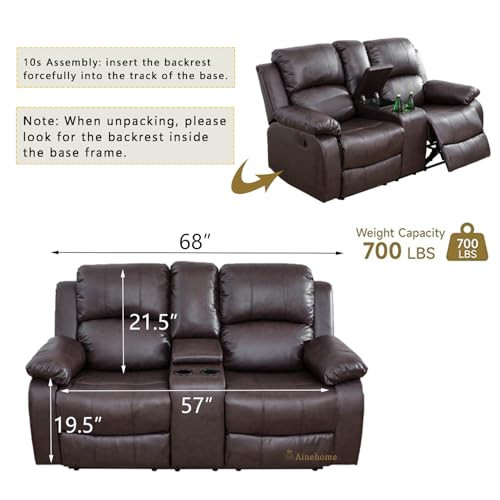 A Ainehome Living Room Furniture Set Leather Recliner Sofa Set Loveseat Chair Furniture Sofa Set for Living Room/Small Space/Rv/House/Office/Theater Seating (A-Brown Leather, Sofa+Loveseat) - color: A-brown Leather, size: Sofa+Loveseat