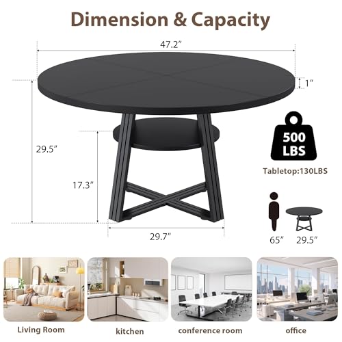 Garvee 47" Round Dining Table for 4-6 with Storage Shelf, Black | Upholstered Beds with Anti-Slip Raised Sides, Low Profile Cloud Platform for Girl/Boy, No Box Spring Needed, Easy Assemble - color: Black, size: S-Shape