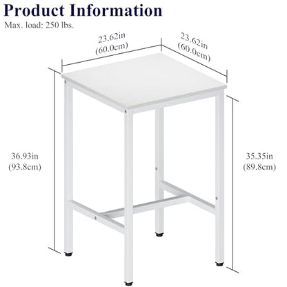 Lutown-Teen Square Bar Table, High Top Table - Industrial Metal Frame for Small Spaces & Narrow Kitchens, 23.6x23.6x36.9 in (LxWxH), Easy Assembly, White - color: White