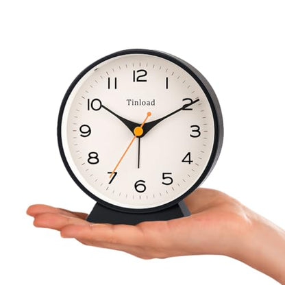 Tinload 4.5" Battery Operated Retro Analog Alarm Clock, Small Silent Bedside Desk Clock,Lighted on Demand, Battery Operated, Snooze, for Living Room, Bedroom, Bedside, Desk(Black) - color: Z-black