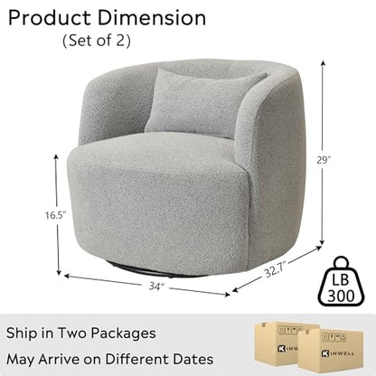 KINWELL 85" Boucle Upholstered Sofa with 2 Swivel Barrel Chairs, Grey | No Assembly Sherpa Living Room Furniture Sets, 3-Seater Couch Settee and Accent Chairs Armchairs for Small Spaces Apartment - color: Ash Grey, size: Sofa + 2 Chairs