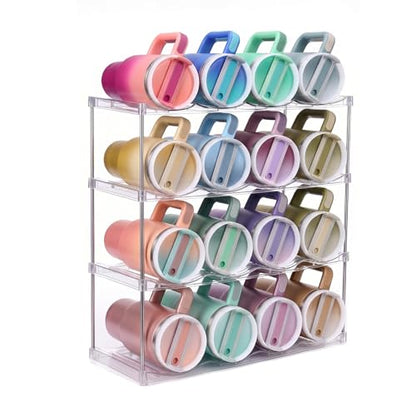 Large Compartment Water Bottle Organizer, Stackable Water Bottle Holder for Stanley 40 oz Tumbler, Clear Tumbler Organizer for Cabinet, Kitchen Pantry or Countertop, 3 Pack (4 Pack) - size: 4 Pack