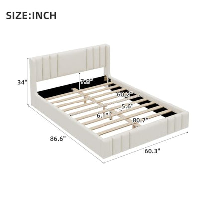 VilroCaz Queen Size Linen Upholstered Platform Bed Frame with Thick Fabric Headboard, No Box Spring Needed (Beige-6.17, Queen) - color: Beige-6.17, size: Queen