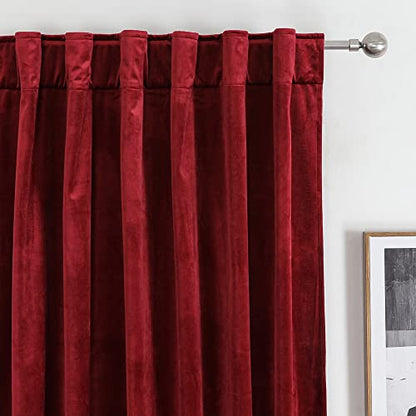Benedeco Burgundy Red Velvet Blackout Curtains 52x96, Back Tab, 2 Panels | Elegant Room Darkening Thermal Insulated Energy Saving Noise Reducing Velvet Window Drapes for Living Room, Bedroom - color: Backtab-red, size: 52"W x 96"L (Pack of 2)