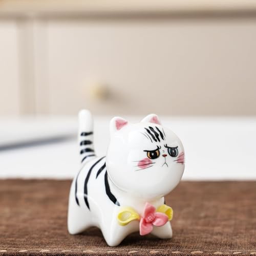 Handmade Ceramic Cat Figurine, Cute Lucky Healing Cat Themed Decorative for Cat Lovers, Ideal for Desk, Bookshelf, Nightstand & Home Decor, for Mother’s Day, Easter, Birthday, Men & Women - color: Style C - Handmade Ceramic Cat Figurine