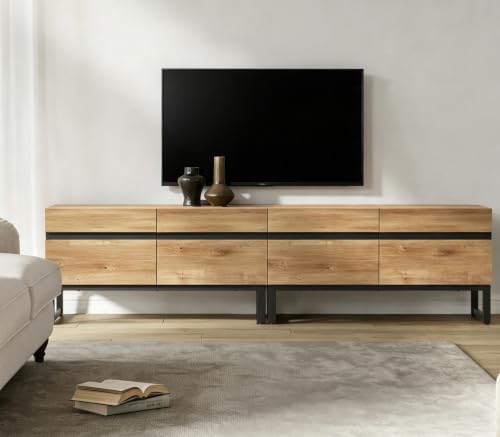 WAMPAT Modern TV Stand for 50-75 Inch TVs, Wood Entertainment Center with Metal Base Storage Cabinets, Media TV Console for Living Room, Oak, 2Pcs - color: Oak, size: 2 Pcs