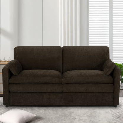 69" Chenille Soft Sofa w/Well-Filled Backrests, Brown | Modern Loveseat w/Plump Pillows, 2 Seater Upholstered Couch w/Thick & Comfy Cushions for Living Room, Bedroom - color: Brown, size: Loveseat