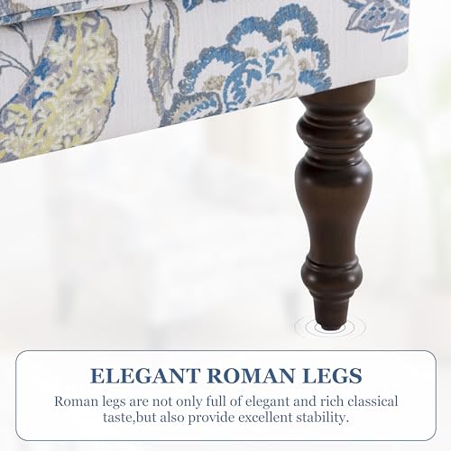 HUIMO Printed Wingback Accent Chair, Linen Upholstered High Back Armchair, Comfy Reading Chair for Living Room Bedroom Study, 300lbs Weight Capacity (1, Blue Floral) - color: Blue Floral
