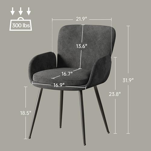 VKNOW Modern Upholstered Dining Chairs Set of 4 with Armrest, Dark Grey | Armed Dining Room Chairs with Metal Legs, Kitchen Chairs for Restaurant Kitchen Living Room - color: Dark Grey, size: Set of 4
