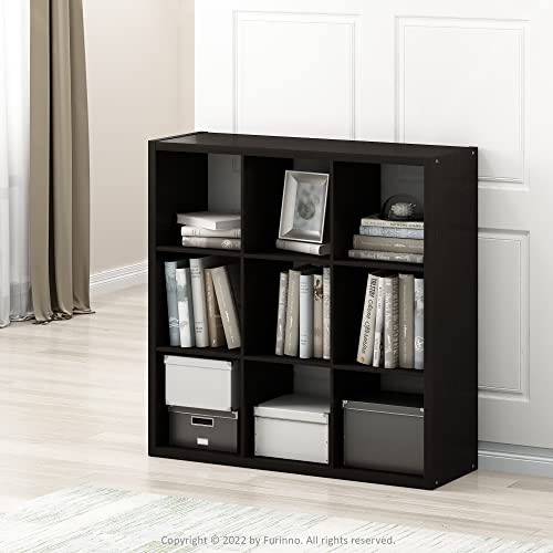 Furinno CUBICLE 9-Cube Book Shelf, Extra Thick Frame Bookshelf, Dark Oak | 14.6" x 44" x 44", Reversible Bookcase with Open Back, for Living Room, Bedroom, Home Office - color: Dark Oak, size: 9-Cube