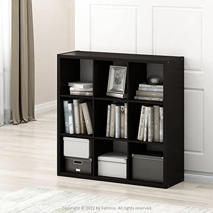 Furinno CUBICLE 9-Cube Book Shelf, Extra Thick Frame Bookshelf, Dark Oak | 14.6" x 44" x 44", Reversible Bookcase with Open Back, for Living Room, Bedroom, Home Office - color: Dark Oak, size: 9-Cube