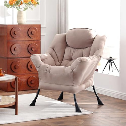 Lazy Chair, Comfy Reading Accent Chair for Bedroom, Khaki | Comfy Bedroom Accent Chair with Washable Removable Cover and extra throw pillowfor Living Room Dorm - color: Khaki-single