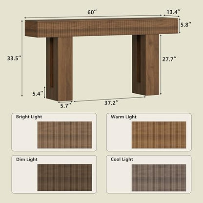 60-Inch Long Entryway Table with Built-in Power Outlet and App & Button-Controlled RGB Light, Thick Wood Farmhouse Console Table for Behind Sofa, Narrow Hallway, Living Room, Foyer, Entrance, Walnut - color: Walnut, size: 60 Inch
