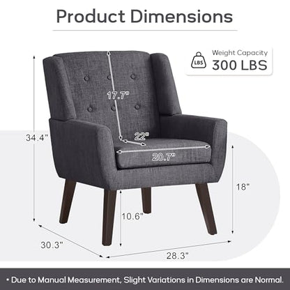 HUIMO Accent Chair for Living Room,Upholstered Button Linen Armchair Chair | Mid Century Modern Tufted Armchair with Fabric,Comfy Arm Chairs for Club Living Room Reading Bedroom,Waiting Room Dark rey - color: Grey