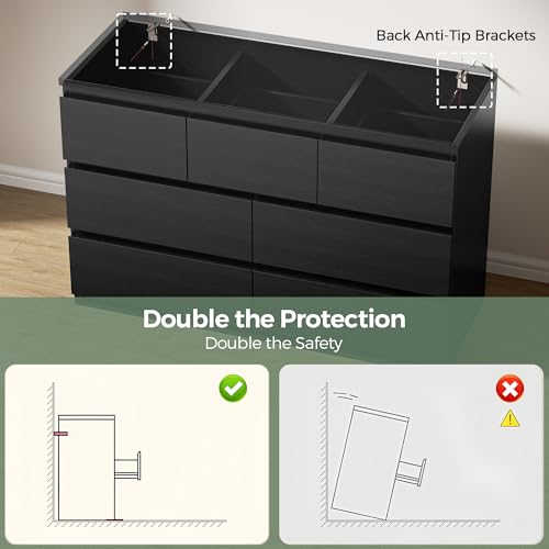 Jocoevol Modern Black 7 Drawer Dresser for Bedroom, Simply Chest of Drawers, Wood Storage Dresser with Deep Drawers for Living Room Hallway Entryway, Black - color: Black