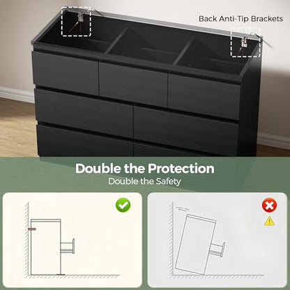 Jocoevol Modern Black 7 Drawer Dresser for Bedroom, Simply Chest of Drawers, Wood Storage Dresser with Deep Drawers for Living Room Hallway Entryway, Black - color: Black