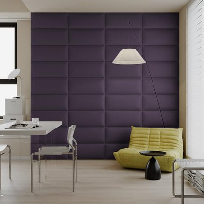 Purple Faux Leather Headboard for Queen Bed - 9-Panel Peel & Stick Wall-Mount or Freestanding Design, 24x12-Inch Upholstered Panels - color: Deep Purple