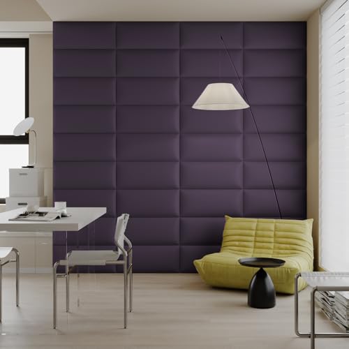 Purple Faux Leather Headboard for Queen Bed - 6-Panel Peel & Stick Wall-Mount or Freestanding Design, 24x12-Inch Upholstered Panels - color: Leather-deep Purple