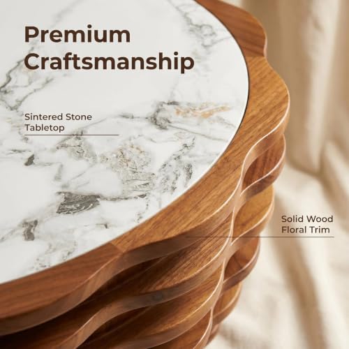 32.1" Flower-Shaped Coffee Table with Marble Top, Cafe Table | Round Center Table, Modern Stone Tea Table, Unique Marble Patterns, for Living Room, No Need Assembled - color: 32.1" Flower-shaped Coffee Table