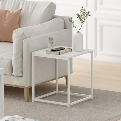 Furinno CAMNUS Side Table, Modern End Table with Metal Frame, Square Open Design Night Stand, Bedside Table, Easy Assembly, for Living Room, Bedroom, Solid White - color: Solid White/White, size: 1-Tier, 15.8" Square