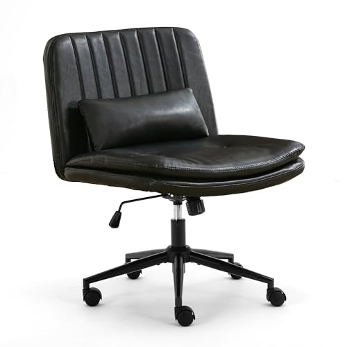 URRED Criss Cross Office Chair, Cross Legged Office Seat with Wheels Armless Swivel Vanity Chair, Height Adjustable Wide Computer Task Seating for Home Office (Black) - color: Black