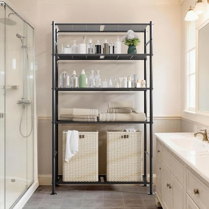 BolDuck 5 Tier Shelf Organizer Rack, Metal Shelving Unit with Adjustable Leveling Feet, Space-Saving Storage Shelves for Garage Closet Laundry Bathroom Kitchen Pantry, 33.07”Wx12.6”Dx72.04”H,Black - size: 5 Tier Shelf
