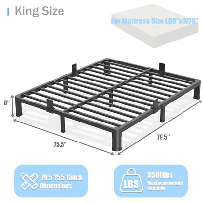 6 inch King Size Bed Frame with Round Corner Legs Mattress Slide Stopper,Low Profile Heavy Duty Metal Platform,Steel Slat Support,No Box Spring Needed,Easy Assembly,Noise Free - size: King, style: 6 inch