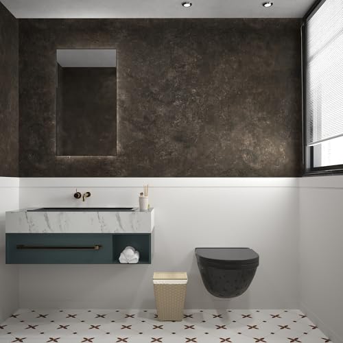 3yecao 16"×1181" Big Roll Large Size Thick Dark Brown Tan Grey Concrete Wallpaper Peel and Stick Vinyl Wrap Glossy Waterproof Taupe Charcoal Gray Concrete Cement Contact Paper for Bedroom Office Walls - color: Dark Brown Grey, size: 16" x 1181"