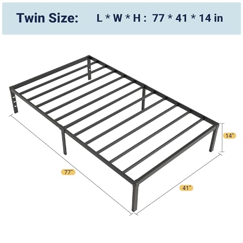 Allewie Twin Bed Frame, 14 inch Metal Platform Beds with Storage Space, No Box Spring Needed and Easy Assembly, Black - color: Black, size: Twin