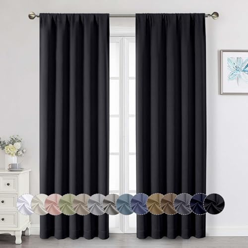 Black Blackout Curtains 84 Inches Long 2 Panels Set, Soft Solid Thermal Insulated Room Darkening Curtains for Bedroom Living Room, Rod Pocket Drape, 50" Wx84 L - color: Black, size: 50"W x 84"L (Pack of 2)
