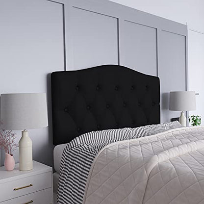 EMMA + OLIVER Tufted Upholstered Queen Size Headboard in Black Fabric - color: Black, size: Queen