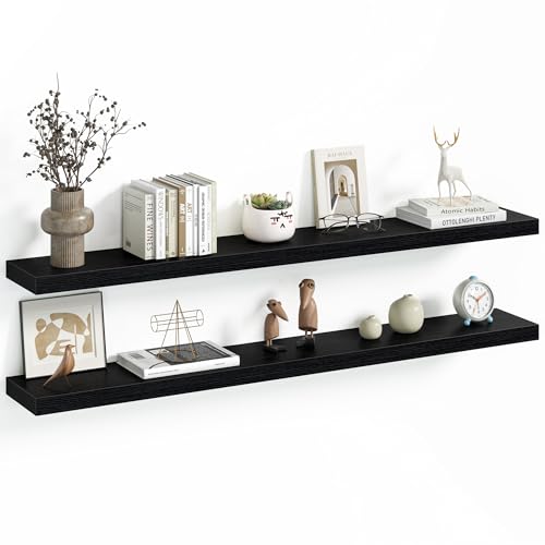 Vivelove 48 Inch Floating Shelves Wall Mounted for Display, 6.5 Deep Duty Shelves with Invisible Brackets for Living Room,Bedroom,Kitchen, Bathroom Storage & Decor,48" Wx6.5 Dx1.4 H - Black - color: Black, size: 48”Wx6.5”Dx1.4”H